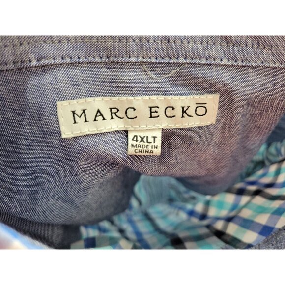 Marc Ecko Mens Shirt 4XLT Short Sleeve Casual Blue Plaid Pocket Cotton PLA96E - Picture 6 of 8